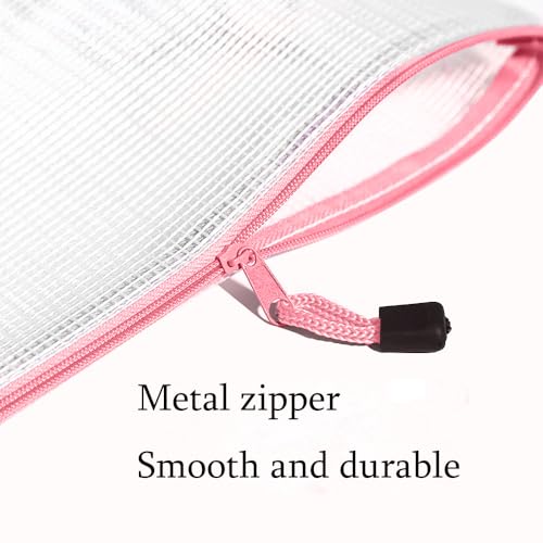 Mesh Zipper Pouch Bag, A3 Zipper File Bag for Organizing Storage, Waterproof, Pink, 17" x 12"/44cm x 32cm - color: Pink