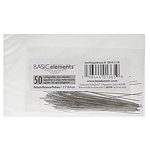 The Beadsmith Basic Elements Collapsible Eye Needles – 2.5 Inch Long – Flexible Twisted Wire – Large Eye, Easy to Thread – 50 Medium Needles - size: Medium - 2.5" Long - 50 Needles