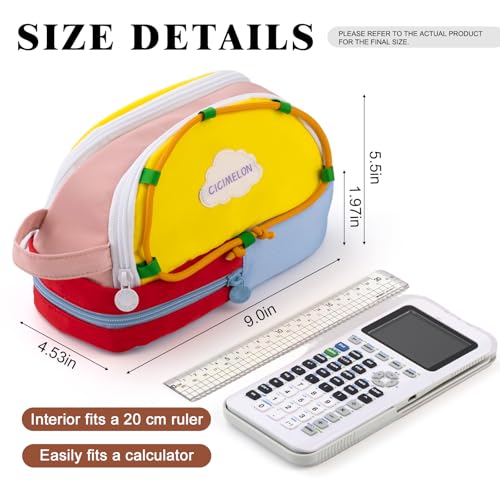 CICIMELON Large Capacity Pencil Case, Cute Aesthetic Pencil Pouch with 3 Compartments, Big Pencil Bag Organizer for School Supplies, Pen Holder for Kids, Girls, Boys, Students - color: Blue Base