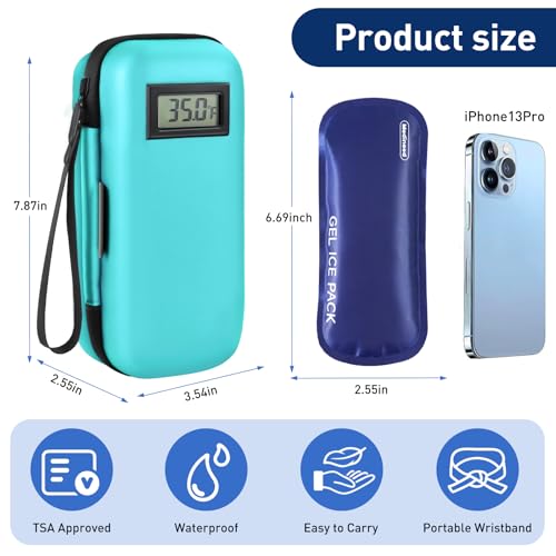 Medineed Temperature Display Insulin Travel Case, 2PCS Ice Packs, Seafoam - color: Seafoam