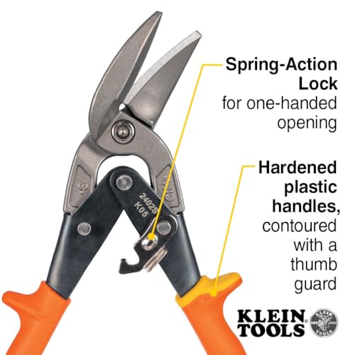 Klein Tools 2402S Straight-Cutting Offset Snips, Aviation Tin Snips with Forged Blade for Precision Sheet Metal Cutting - style: Straight-Cutting