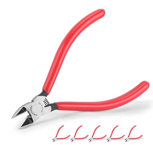 HAUTMEC 6" Flush Cutters Ultra Sharp Flush Cut Pliers 5PCS Small Wire Cutters for Crafting, Spring Loaded and Non-slip Grip Wire Snips for Plastic, Jewelry Marking, Artificial Flowers, HT0318-5PC - color: 6 Inch-5pcs