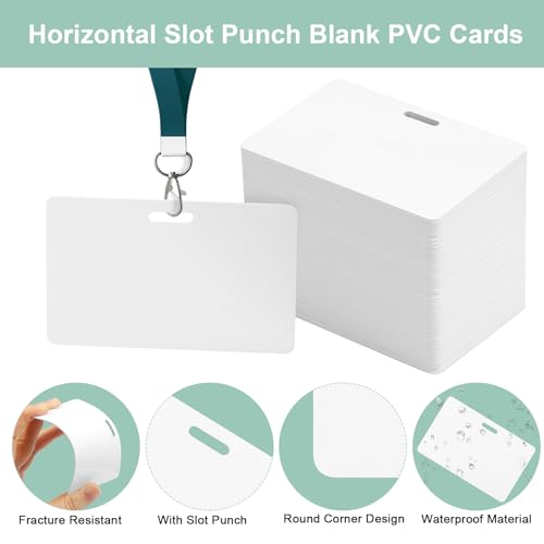 100 Pack Premium Blank PVC Cards with Slot Punch on Long Side - Horizontal Slot Punch Blank ID Cards- CAETOUNG CR80 30 Mil Graphic Quality White Plastic Cards for Photo ID Badge Printers - color: 100pack