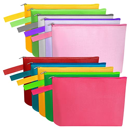 10 Pieces Cotton Canvas Makeup Bag with Bottom and Strap, Multi-Purpose Cosmetic Bag with Zipper Travel Toiletry MN-WB07 Wb07 - color: Multicolor 02, size: L