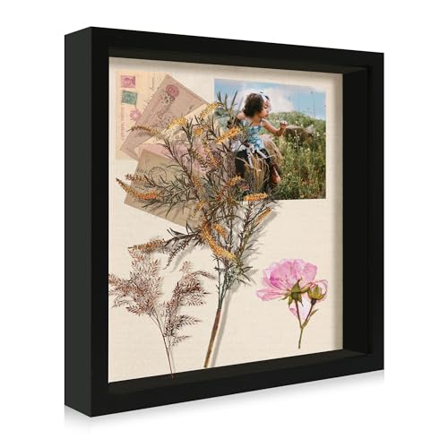 11x11 Shadow Box Display Case with Tempered Glass, Black Wooden Large Memory Shadow Box Frame with Soft Linen Back for Wall or Tabletop Display - color: Black, size: 11x11