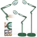 12X Real Glass Magnifying Glass with Light and Stand, LED 5 Color Modes, Stepless Dimmable Magnifying Floor Lamp, 3-in-1 Adjustable Swing Arm Lighted Magnifier Lamp with Clamp for Craft - Green - color: Green