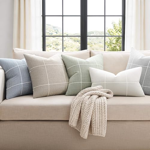 2 Packs Grid Embroidery Throw Pillow Covers 18x18in Sage Green - color: Light Sage Green, size: 18" x 18" (Pack of 2)