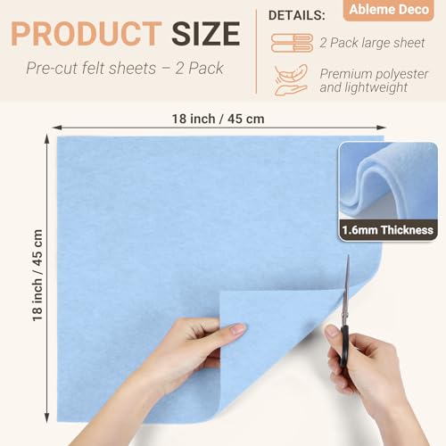 Light Blue Felt Fabric Sheets 18" x 18" (2 Pack) 1.6mm Soft Craft Felt - color: Light Blue