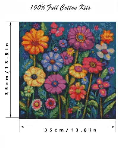 askkqtx Flowers Stamped Cross Stitch Kits for Beginners Adults 14x14 Inch - color: XJ014