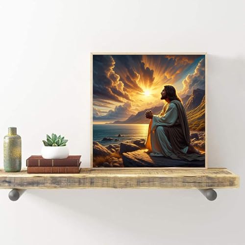 MjhRcll Jesus Stamped Cross Stitch Kits,Religion Cross Stitch Ornament Kits for Adults Beginners, Counted Embroidery Needlepoint Kits Home Decor 14x14 Inch