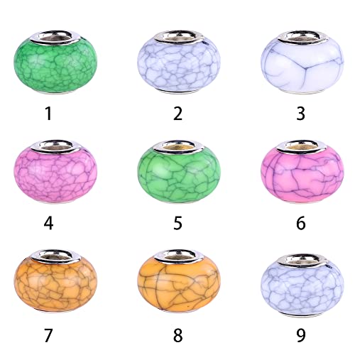 100 Pieces 14mm European Large Hole Spacer Beads Mix Color with Silver Brass Cores Assortments Charm Lampwork Beads Supplies for Necklace Bracelets Jewelry Making (Crack Opaque) - color: Crack opaque