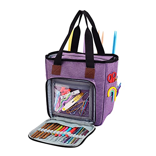 crochet bag,knitting bagBackpack and Tote Bag Storage Bag ，Large capacityYarn Storage Organizer Travel Crochet Bag Women Carrying Crochet Accessories Knitting Needles Crochet - color: purple