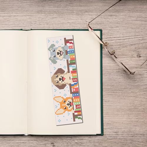 FREEBLOSS 6 Set 11CT Cross Stitch Bookmarks Kit Puppy&Books Stamped Cross Stitch Kit DIY Embroidery Bookmark Set with Instruction for Adults Beginners Gift for Reading Enthusiasts 20x6cm/8x2.4inch - style: Dogs&Books