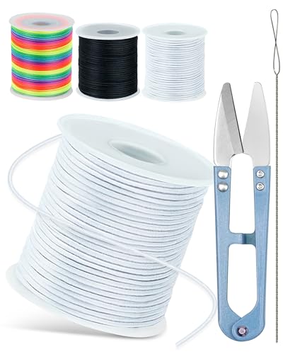 FIVEIZERO 3 Rolls 1.5mm Black White Rainbow Elastic Bracelet String - size: 1.5MM, style: Black White Colorful