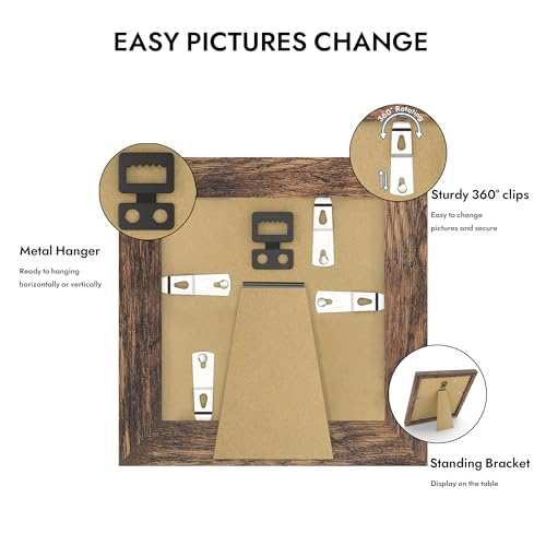 Hongkee 4x4 Picture Frame with Real Glass Wood Frame, 1 Pack (with Mat 3x3) - color: Rustic Brown, size: 4X4 in