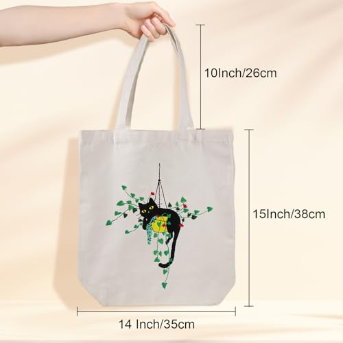 Louise Maelys Plant Cat Embroidery Kit Canvas Tote Bag for Beginners - color: plant cat