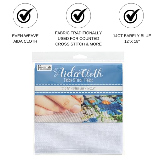 Essentials By Leisure Arts Aida Cloth, 14 Count, Barely Blue Cross Stitch Fabric, Embroidery Fabric, Cross Stitch Supplies for Crafting, Stitching, and Sewing Projects 12X18