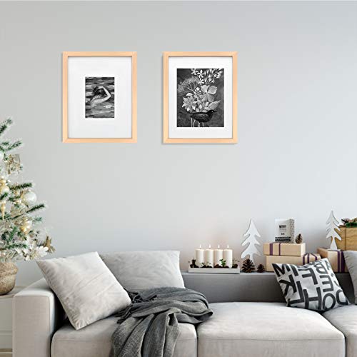KINLINK 11x14 Picture Frame Natural, Solid Wood Frame 11x14 with Acrylic Plexiglass for Pictures 5x7/8x10 With Mat,Tabletop and Wall Display, 11 x 14 Picture Frame Set of 1 - color: Natural, size: 11x14