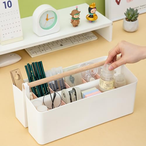 Vidifor Art Supply Organizers Caddy with Handle, Desk, Makeup Caddy and Tote (White+Pink, Large) - color: White+Pink