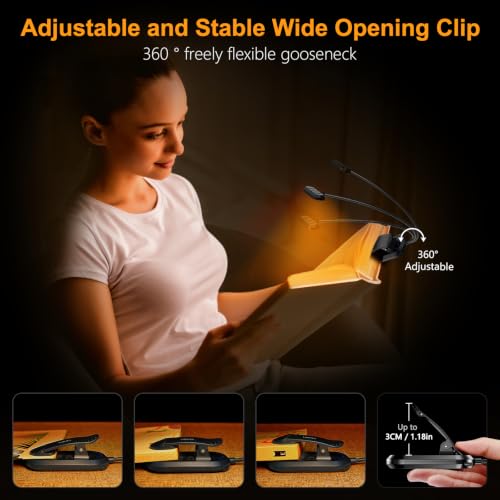 Gritin Rechargeable Book Light for Reading in Bed with 19 LED - color: Black