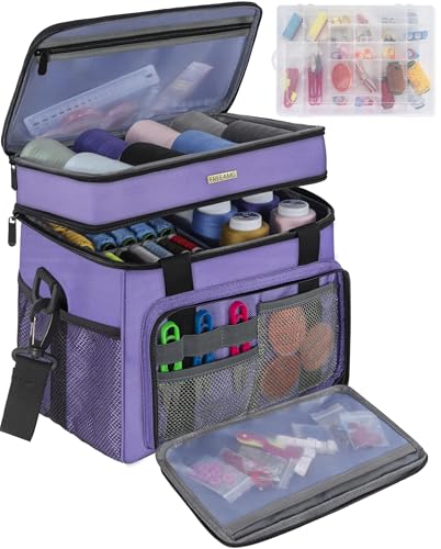 Sewing Organizer Bag with Removable Tray & Double-Layer - color: Purple
