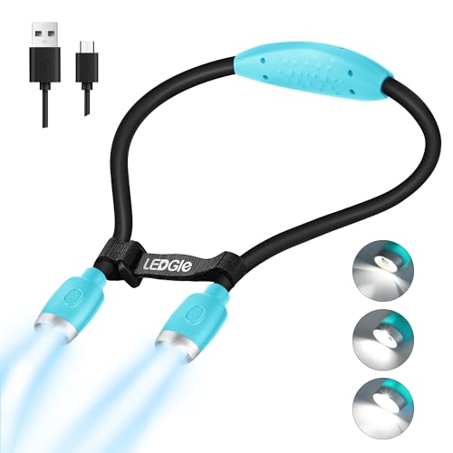 LEDGLE Neck Book Light for Reading Rechargeable,Long Arm,6 Brightness-Blue - style: Massage Particles- Blue