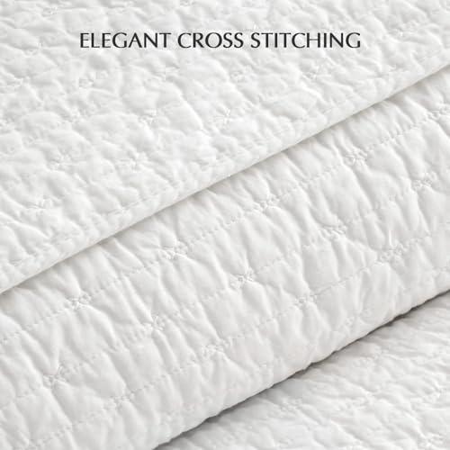 EverGrace 100% Cotton Cross Stitch 3-Piece Quilt, 118"x106", Bright White - color: Bright White, size: OVERSIZED CAL KING (118" x 106")
