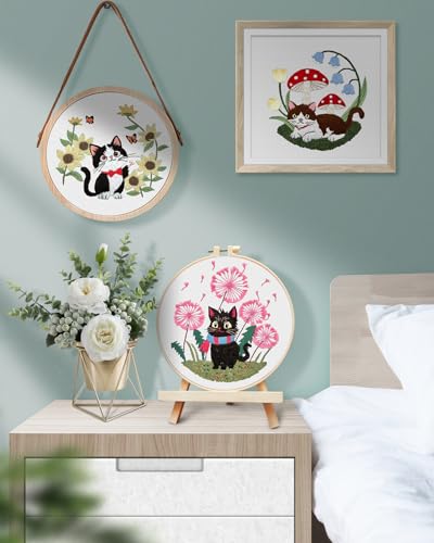 TINDTOP Embroidery Kit for Adults, Cat Embroidery Practice Kit - color: Cat