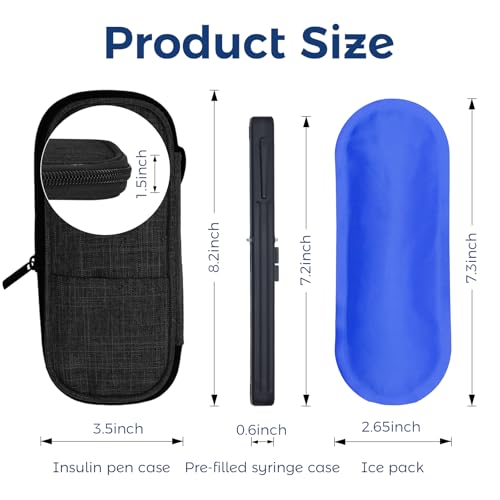 sijidou Insulin Cooler Travel Case with 80g TSA Approved Ice Pack for Diabetes Drug & Insulin Pen Insulated Cooling, Equipped with 2 Pre-filled Syringe Holder Case, Suitable for Dialy Life and Trips - size: Black