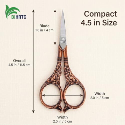 BIHRTC 4.5Inch Vintage Crochet Embroidery Scissors Small Sharp Pointed - color: Coffee Copper, size: 4.5 IN