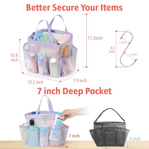 Mesh Shower Caddy Portable - 8 Pockets, S-Hook, Shower Bag for Dorm Camping - color: Purple, size: L (Classic Dorm Caddy)