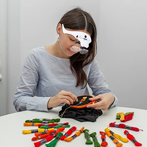 YOCTOSUN Magnifying Glass with 4 LED Lights,5 Lenses,Headband,Storage Case - color: White With Storage Case