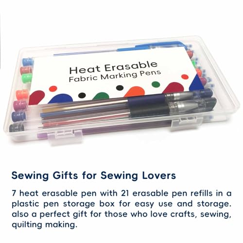 Jauisus 7 Color Heat Erasable Pens for Sewing with 21 Refills, 0.5mm Heat Erasable Fabric Marking Pens for Dressmaking, Embroidery, Quilting Gifts