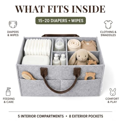 Felt Diaper Caddy Organizer, Nursery & Car Organizer - color: Grey