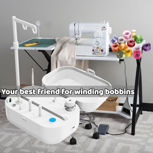 LRDCREEE Automatic Bobbin Winder Bobbin Winding Machine with Auto Stop Sensor, Large Spool Thread Holder and Extra 25 Pcs Class 15 Bobbins for Sewing Machine Thread Winding Use