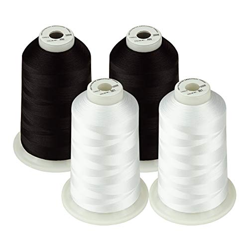 Simthread 42 Options Various Assorted Color Packs of Polyester Embroidery Machine Thread Huge Spool 5000M for All Embroidery Machines (2 Black 2 White)