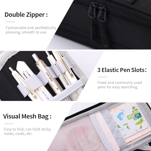 CICIMELON Large Pencil Case Big Storage Pen Pouch Bag with Compartment for School Supplies Office College Teen Boys Girls Adults, Upgraded Black - color: Upgraded Black