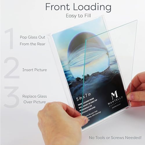 Mantello 5x7 Inch Front Loading Picture Frames - Clear - Art Wall Hanging Table Desk - Family Gallery Multi Photo Frame - 24 Pack - color: Clear, size: 5x7 - 24 Pack