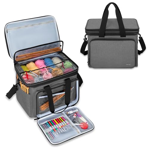 Teamoy Crochet Bag, Knitting Bag Yarn Storage Tote, Yarn Organizer, Gray - color: Gray