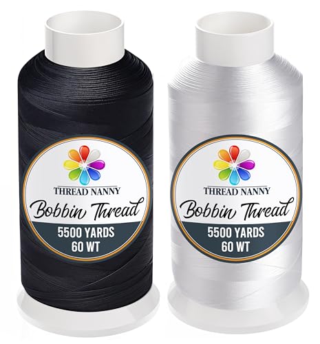 Huge Machine Embroidery Bobbin Thread 60 WT 2 Spools 5500yds Black & White - color: Black and White, size: 2 Pack