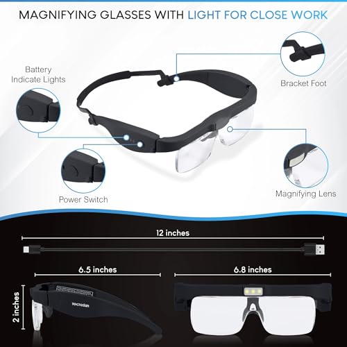 YOCTOSUN Magnifying Glass with Light, 0.75X-4.0X Magnifier Headset - color: Black