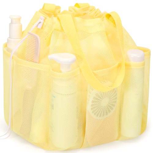 famichan Mesh Shower Caddy Portable with Drawstring, Dorm Room Essentials for College Students Girls & Boys, Large Shower Bag for Camping,Swimming,Gym,Travel,Bathroom - Yellow - color: YELLOW