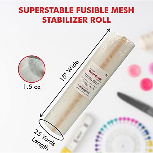 Superpunch Fusible Iron On No Show Mesh Stabilizer, White, 15 in x 25 yd - size: 15" x 25 yards roll