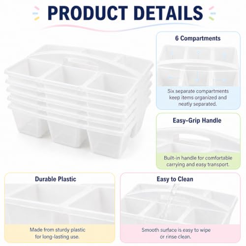 6 Pack Classroom Caddy with Handle, 6 Compartment (Clear) - color: Clear