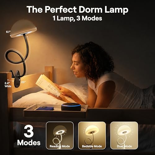 Shroommate Dorm Room Essential Clip On Bed Light for Dorm Room - Black - color: Black