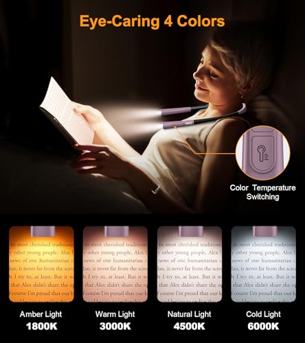 Gritin Book Light, Eye Caring 4-Color&5-Brightness Neck Light Reading Light - color: Midnight Purple, size: Upgraded
