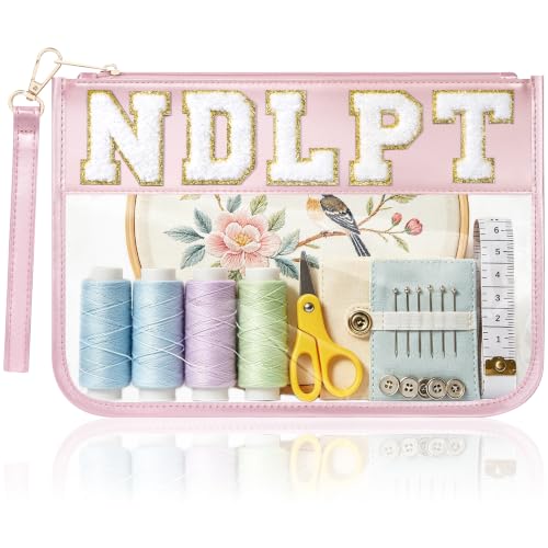 BuyCard Needlepoint Project Bag, NDLPT Clear Zipper Pouch Sewing Gifts Bag - color: Pink