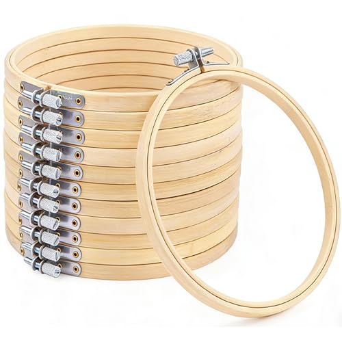 Yorwex 12 Pieces 5 Inch Embroidery Hoops Adjustable Wooden Circle Cross Stitch Hoop Ring for Embroidery, Art Craft Handy Sewing - style: 5 inch
