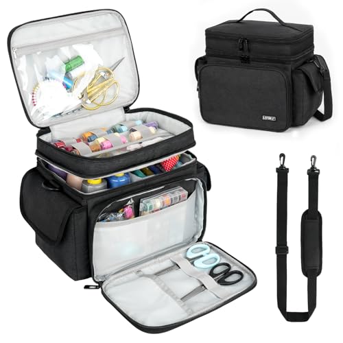 LEFOR·Z Small Sewing Supplies Organizer Bag(10.5 x 8 x 9inch),Sewing Box - color: Black
