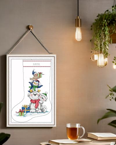CaptainCrafts Cross Stitch Kits Christmas Stocking Counted Unprinted Fabric Needlecrafts Embroidery Kit for Adults (Polar Bear, No Preprint Counted 14CT, 13×19.3 Inch) - color: Polar Bear, size: No Preprint Counted 14CT, 13×19.3 Inch